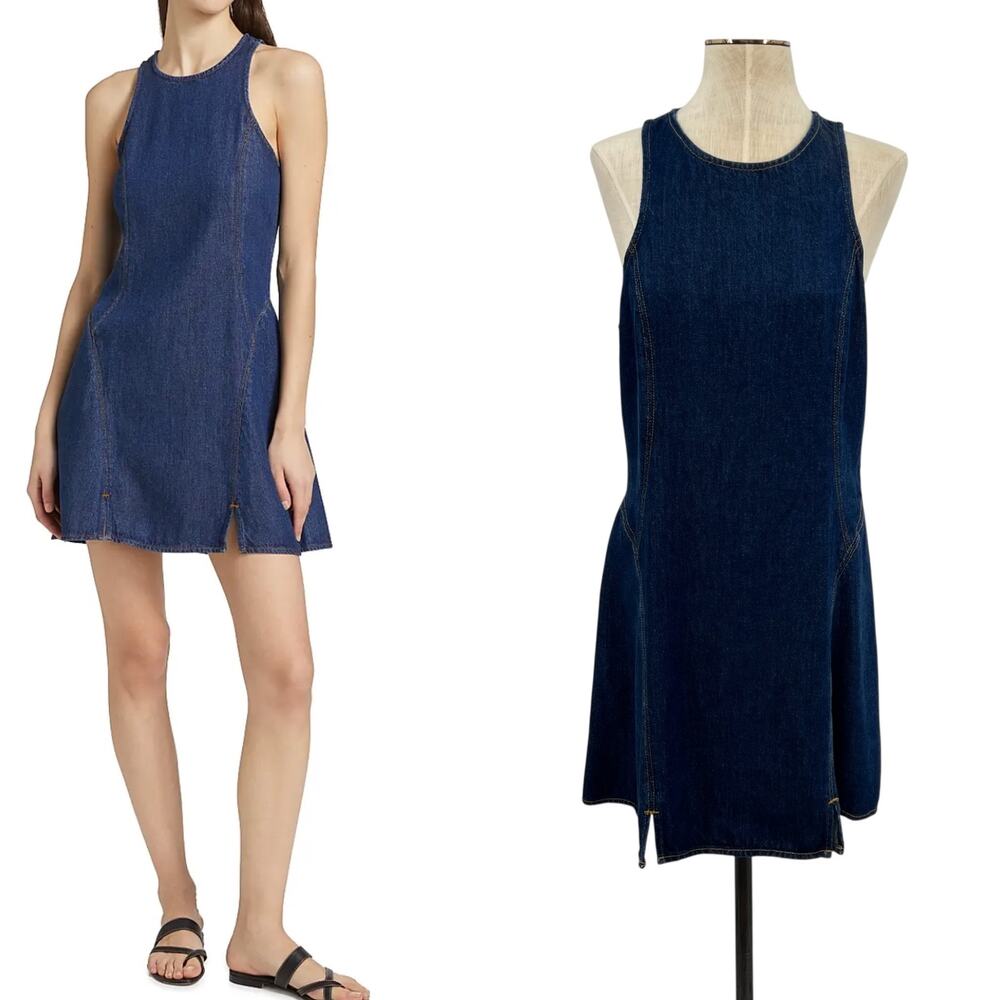 Re/Done Denim Split-Front Racerback Minidress Dress Blue Size Medium